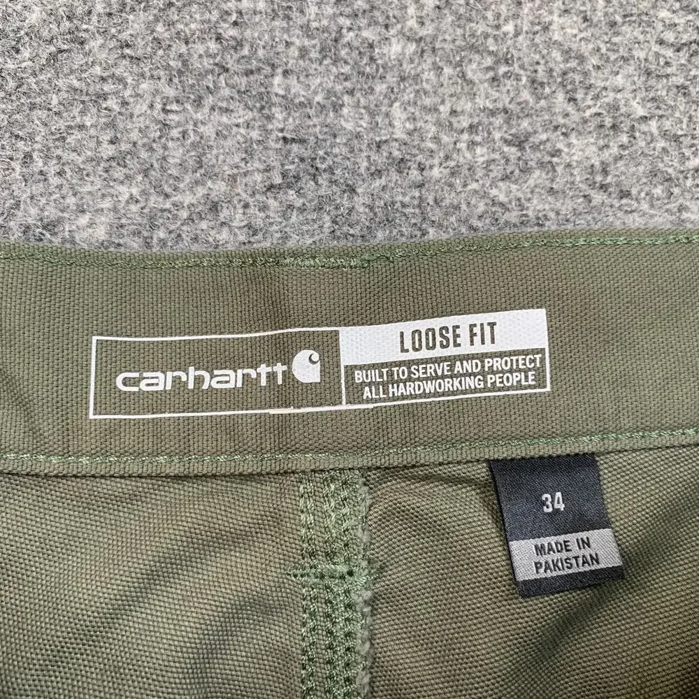 Carhartt Shorts Mens 34 Ivy Green Loose Fit Cotton Canvas Cargo Pockets Work